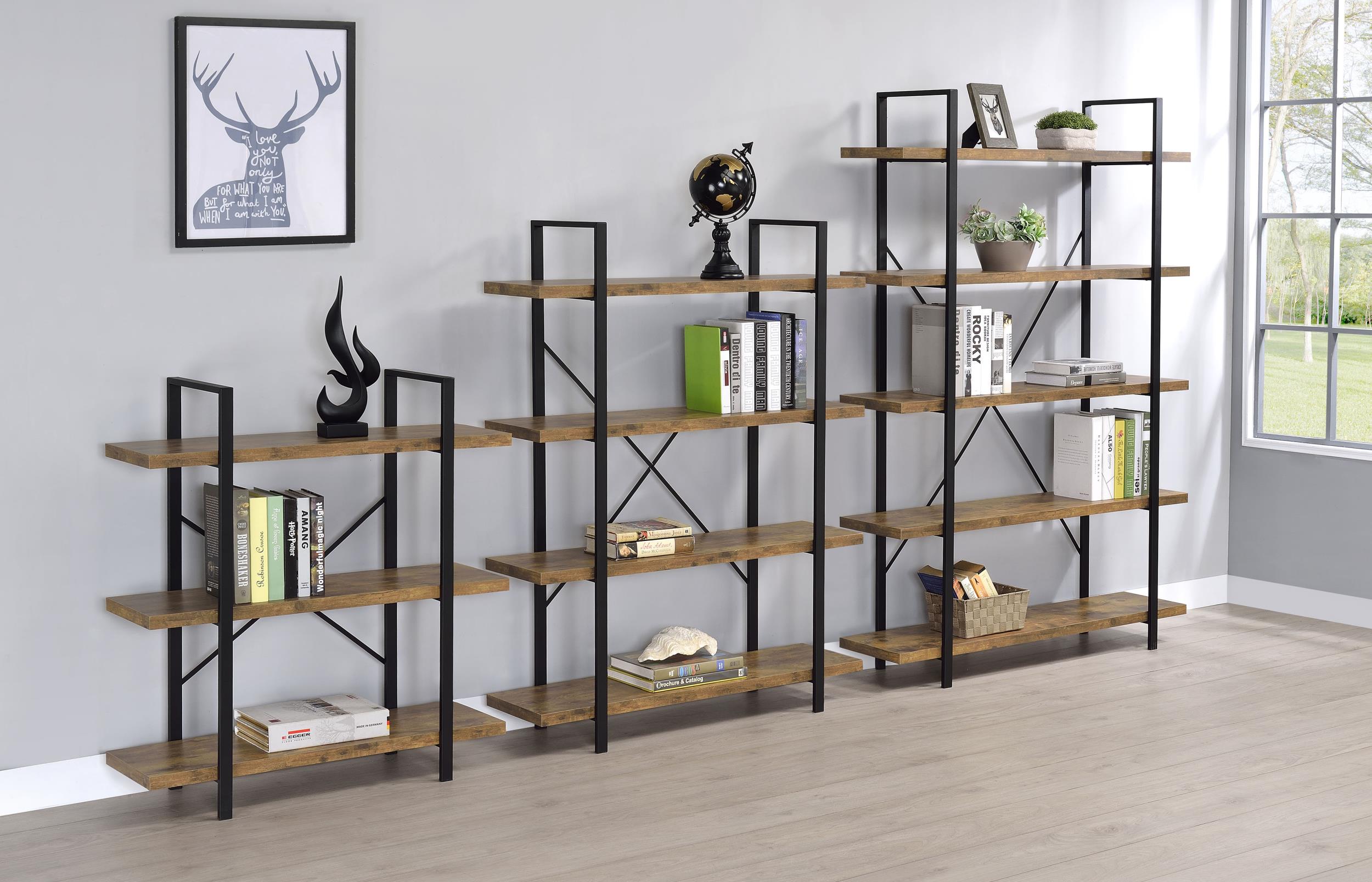Cole 70-inch 5-shelf Bookshelf Rustic Nutmeg and Black