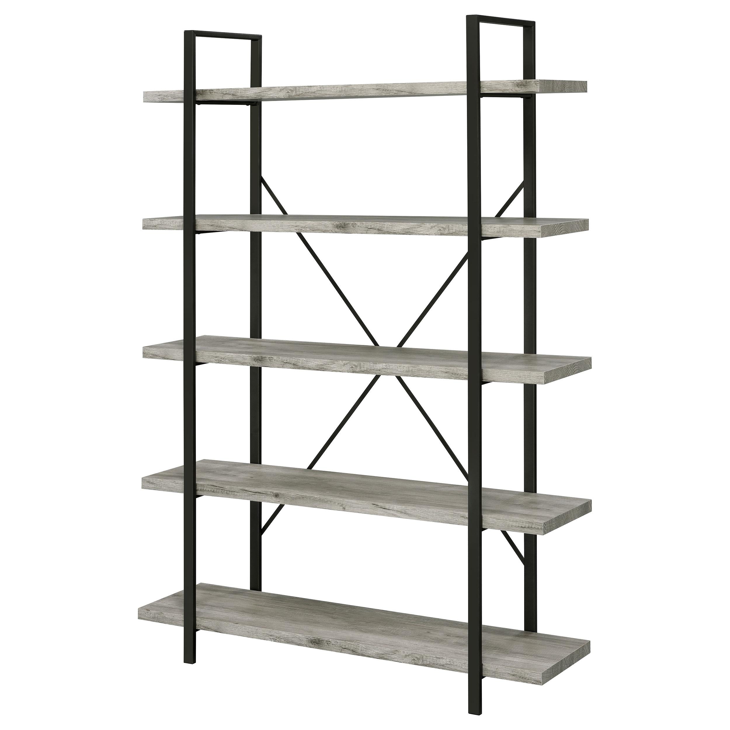 Cole 70-inch 5-shelf Bookshelf Grey Driftwood and Gunmetal