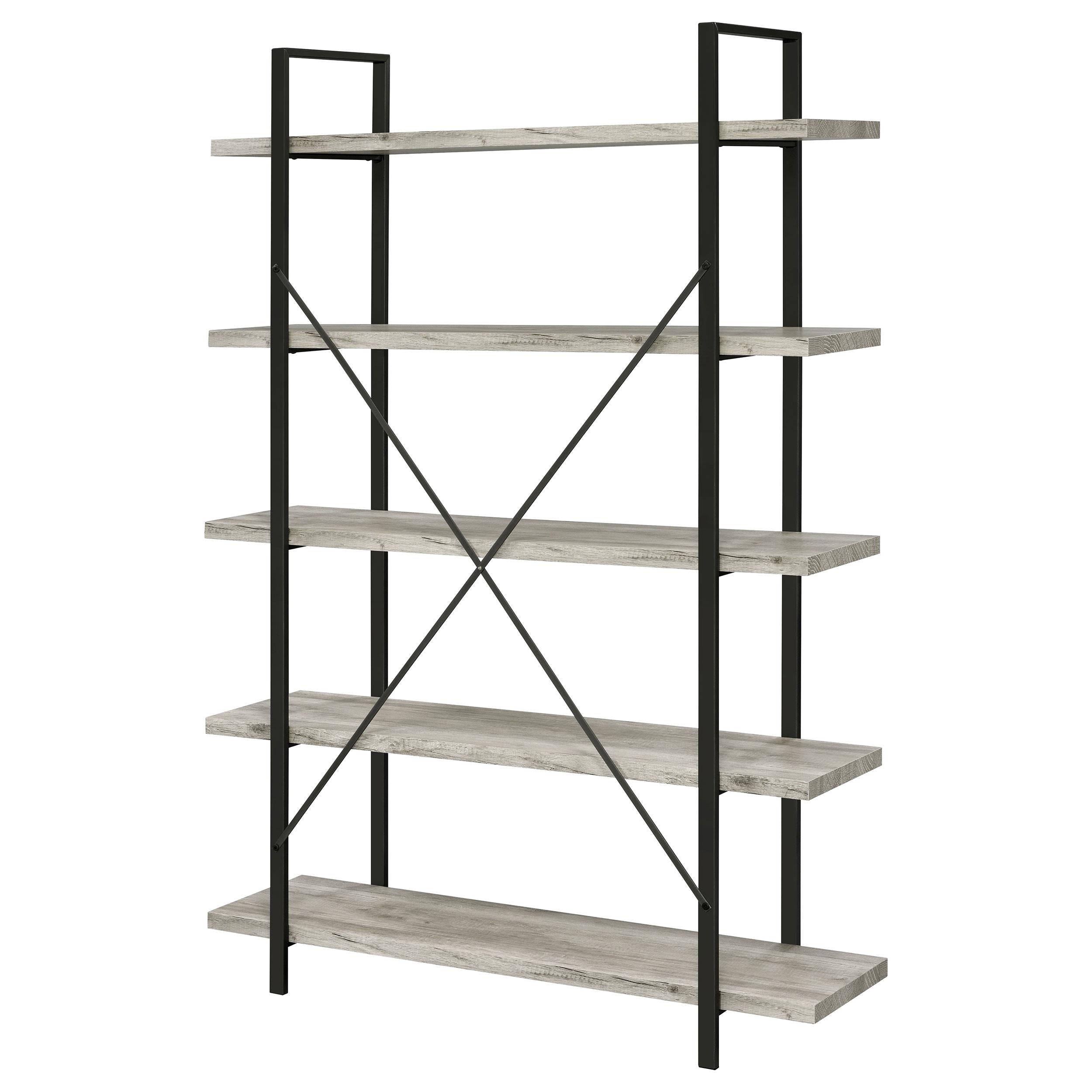 Cole 70-inch 5-shelf Bookshelf Grey Driftwood and Gunmetal