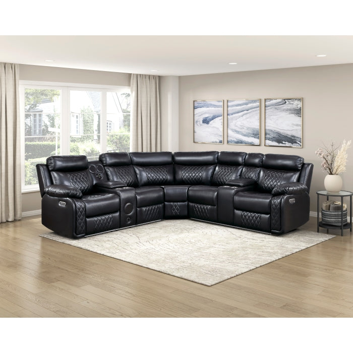 Cipher Collection 3-Piece Power Reclining Sectional with Two Consoles, Speakers, Subwoofer, LED Lighting and Charging Port