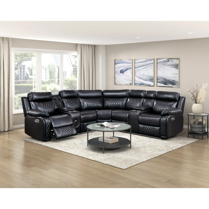 Cipher Collection 3-Piece Power Reclining Sectional with Two Consoles, Speakers, Subwoofer, LED Lighting and Charging Port