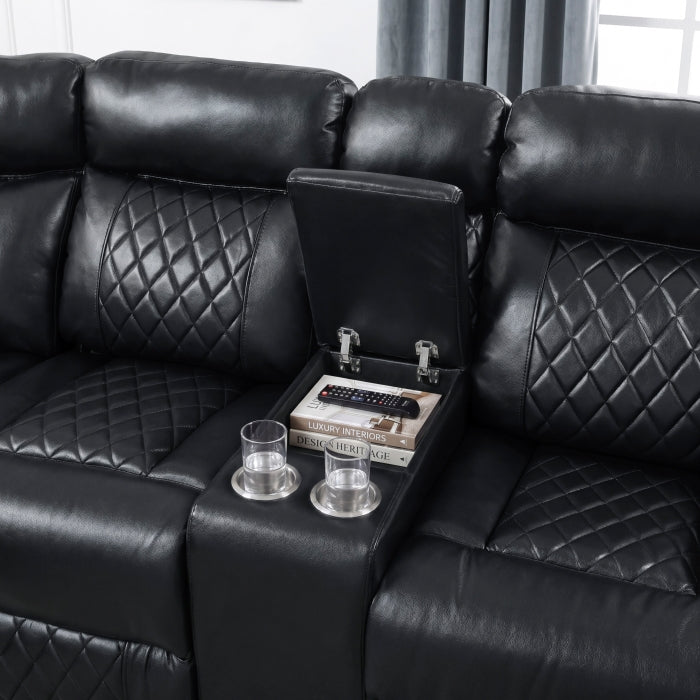Cipher Collection 3-Piece Power Reclining Sectional with Two Consoles, Speakers, Subwoofer, LED Lighting and Charging Port