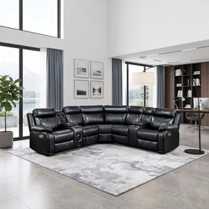 Cipher Collection 3-Piece Power Reclining Sectional with Two Consoles, Speakers, Subwoofer, LED Lighting and Charging Port