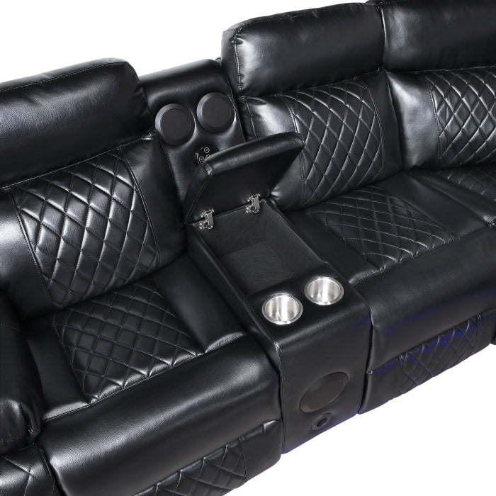Cipher Collection 3-Piece Power Reclining Sectional with Two Consoles, Speakers, Subwoofer, LED Lighting and Charging Port