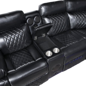 Cipher Collection 3-Piece Power Reclining Sectional with Two Consoles, Speakers, Subwoofer, LED Lighting and Charging Port