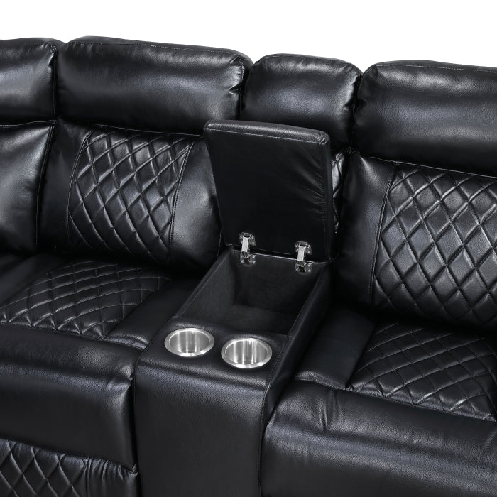 Cipher Collection 3-Piece Power Reclining Sectional with Two Consoles, Speakers, Subwoofer, LED Lighting and Charging Port