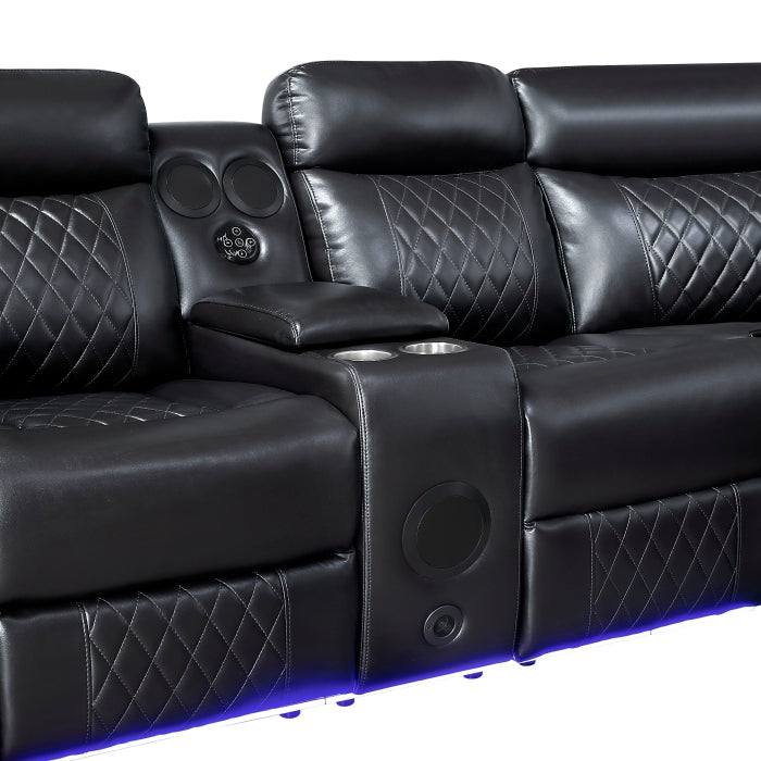 Cipher Collection 3-Piece Power Reclining Sectional with Two Consoles, Speakers, Subwoofer, LED Lighting and Charging Port