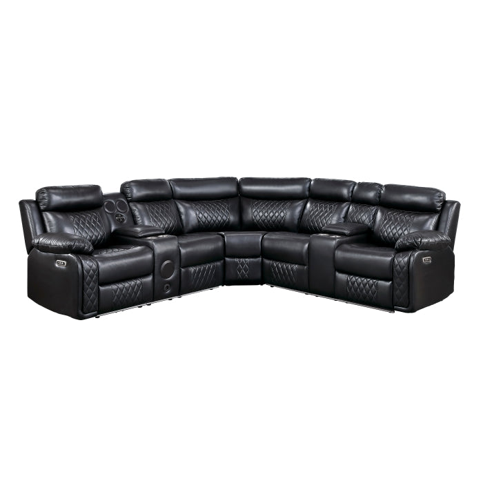 Cipher Collection 3-Piece Power Reclining Sectional with Two Consoles, Speakers, Subwoofer, LED Lighting and Charging Port