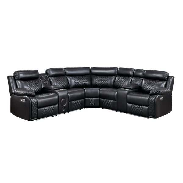 Cipher Collection 3-Piece Power Reclining Sectional with Two Consoles, Speakers, Subwoofer, LED Lighting and Charging Port