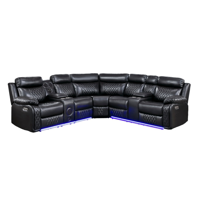 Cipher Collection 3-Piece Power Reclining Sectional with Two Consoles, Speakers, Subwoofer, LED Lighting and Charging Port