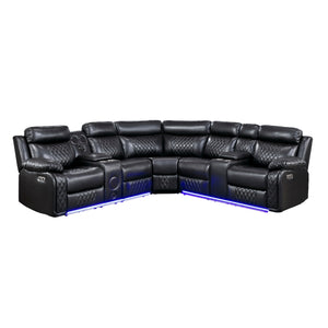 Cipher Collection 3-Piece Power Reclining Sectional with Two Consoles, Speakers, Subwoofer, LED Lighting and Charging Port
