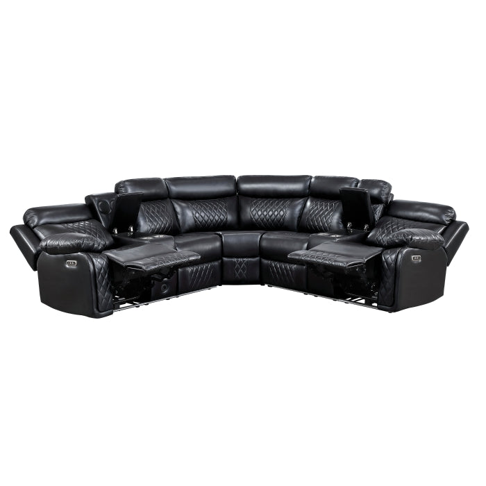 Cipher Collection 3-Piece Power Reclining Sectional with Two Consoles, Speakers, Subwoofer, LED Lighting and Charging Port