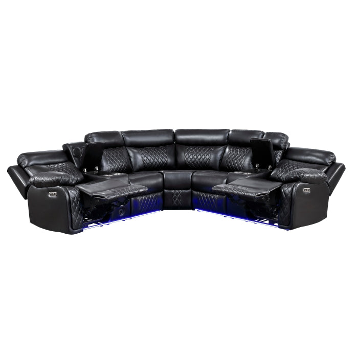 Cipher Collection 3-Piece Power Reclining Sectional with Two Consoles, Speakers, Subwoofer, LED Lighting and Charging Port