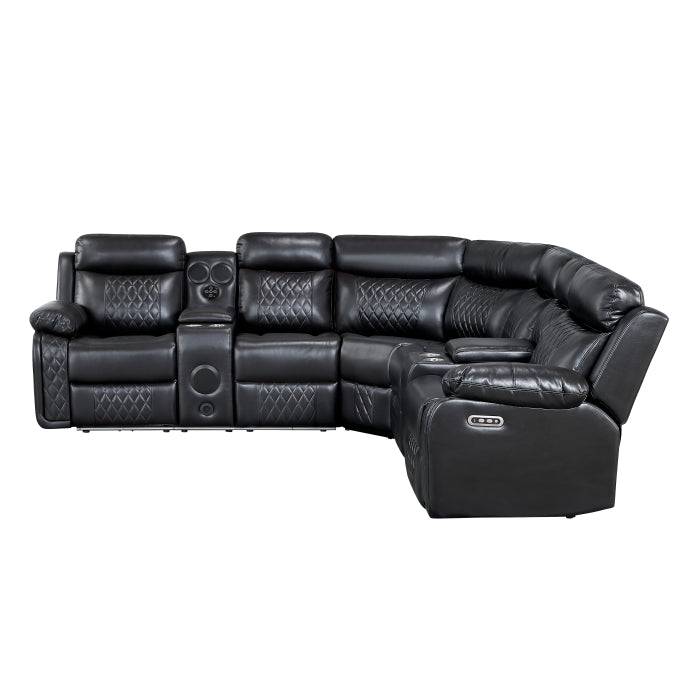 Cipher Collection 3-Piece Power Reclining Sectional with Two Consoles, Speakers, Subwoofer, LED Lighting and Charging Port