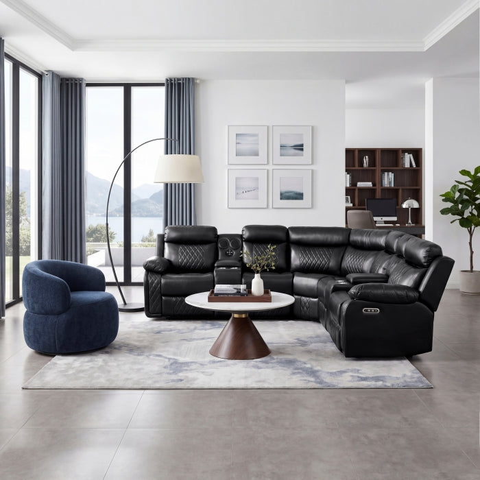 Cipher Collection 3-Piece Power Reclining Sectional with Two Consoles, Speakers, Subwoofer, LED Lighting and Charging Port
