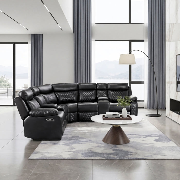Cipher Collection 3-Piece Power Reclining Sectional with Two Consoles, Speakers, Subwoofer, LED Lighting and Charging Port