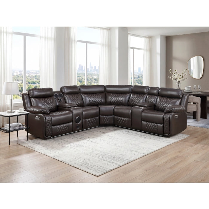 Cipher Collection 3-Piece Power Reclining Sectional with Two Consoles, Speakers, Subwoofer, LED Lighting and Charging Port