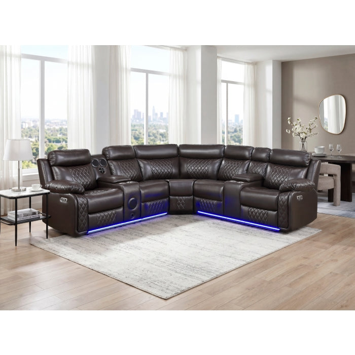 Cipher Collection 3-Piece Power Reclining Sectional with Two Consoles, Speakers, Subwoofer, LED Lighting and Charging Port