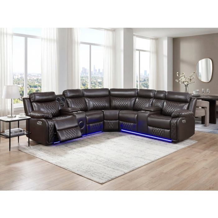 Cipher Collection 3-Piece Power Reclining Sectional with Two Consoles, Speakers, Subwoofer, LED Lighting and Charging Port