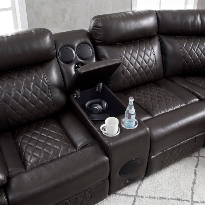 Cipher Collection 3-Piece Power Reclining Sectional with Two Consoles, Speakers, Subwoofer, LED Lighting and Charging Port