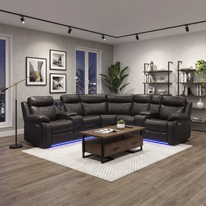 Cipher Collection 3-Piece Power Reclining Sectional with Two Consoles, Speakers, Subwoofer, LED Lighting and Charging Port