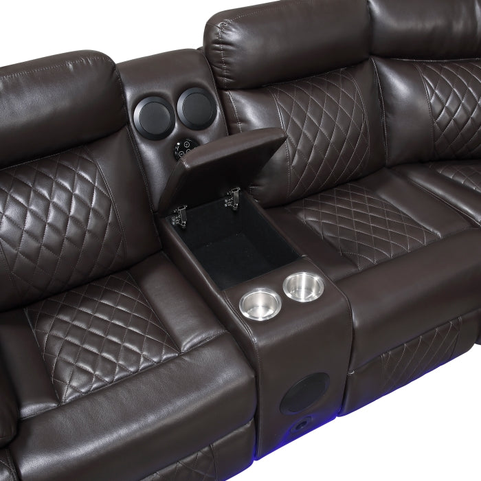 Cipher Collection 3-Piece Power Reclining Sectional with Two Consoles, Speakers, Subwoofer, LED Lighting and Charging Port