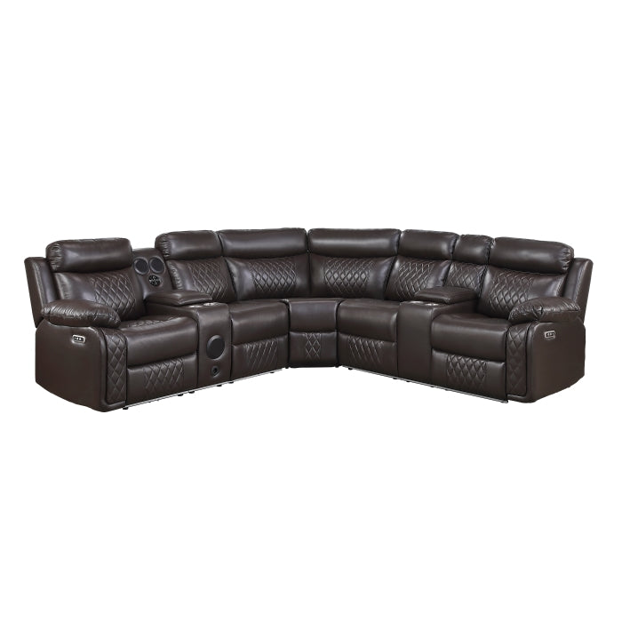 Cipher Collection 3-Piece Power Reclining Sectional with Two Consoles, Speakers, Subwoofer, LED Lighting and Charging Port
