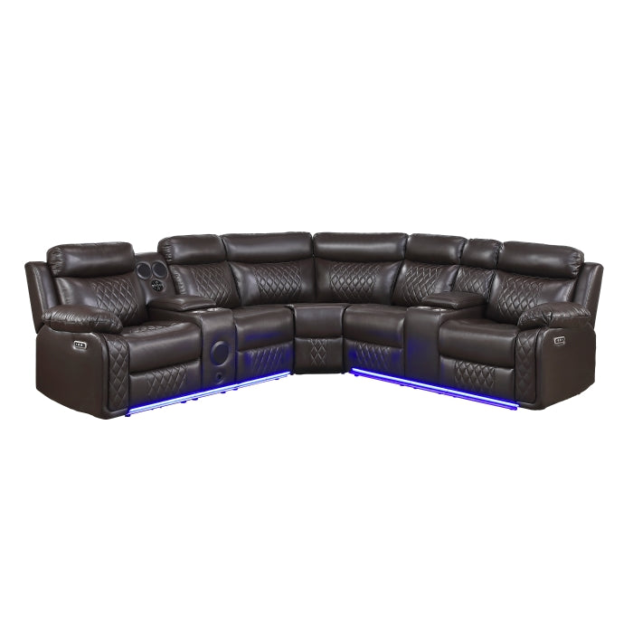 Cipher Collection 3-Piece Power Reclining Sectional with Two Consoles, Speakers, Subwoofer, LED Lighting and Charging Port
