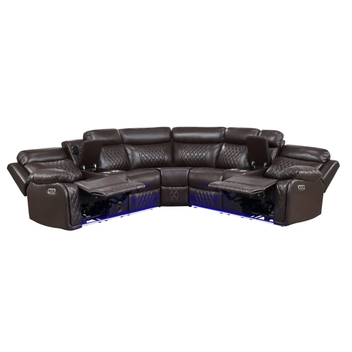 Cipher Collection 3-Piece Power Reclining Sectional with Two Consoles, Speakers, Subwoofer, LED Lighting and Charging Port