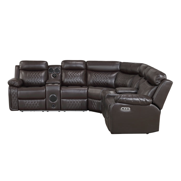 Cipher Collection 3-Piece Power Reclining Sectional with Two Consoles, Speakers, Subwoofer, LED Lighting and Charging Port