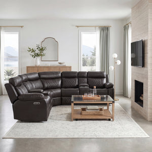 Cipher Collection 3-Piece Power Reclining Sectional with Two Consoles, Speakers, Subwoofer, LED Lighting and Charging Port