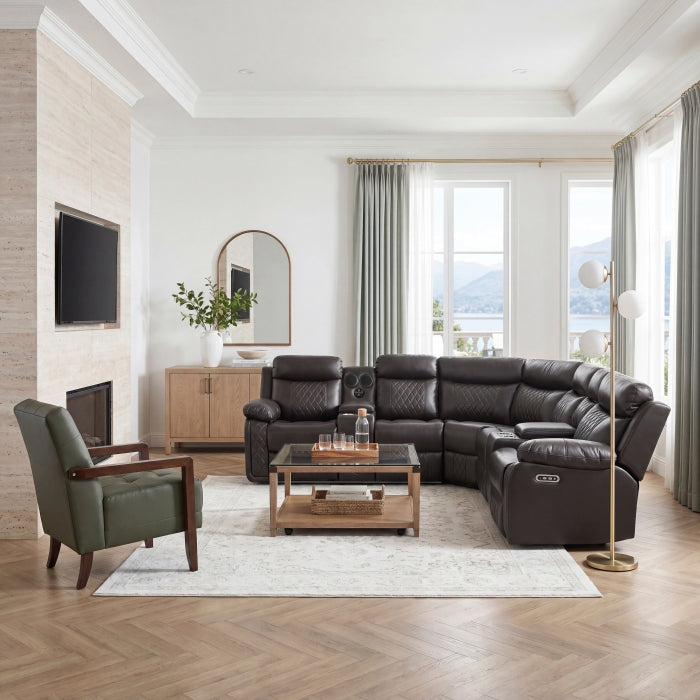 Cipher Collection 3-Piece Power Reclining Sectional with Two Consoles, Speakers, Subwoofer, LED Lighting and Charging Port