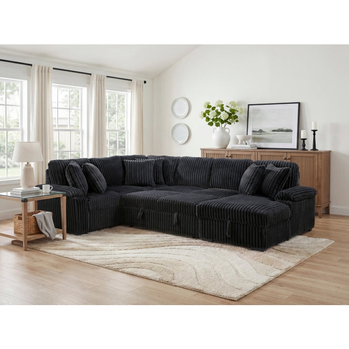 Ridge Collection 3-Piece Sectional with Pull-out Bed, Right Side Chaise and Hidden Storage