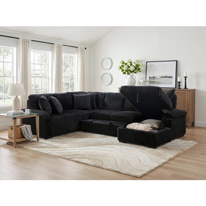 Ridge Collection 3-Piece Sectional with Pull-out Bed, Right Side Chaise and Hidden Storage