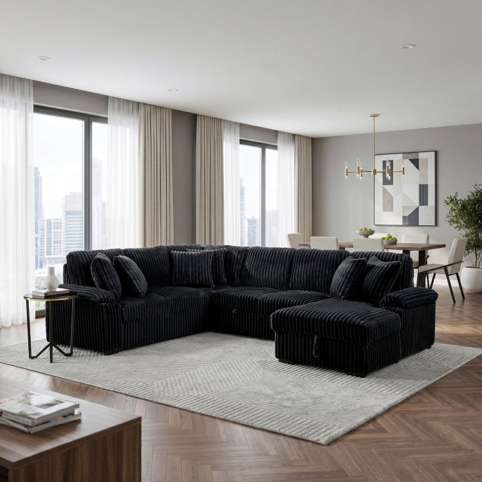 Ridge Collection 3-Piece Sectional with Pull-out Bed, Right Side Chaise and Hidden Storage