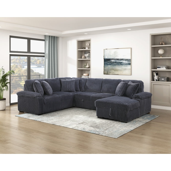 Ridge Collection 3-Piece Sectional with Pull-out Bed, Right Side Chaise and Hidden Storage