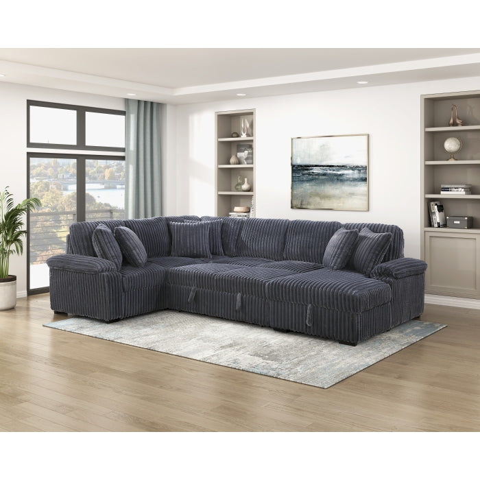 Ridge Collection 3-Piece Sectional with Pull-out Bed, Right Side Chaise and Hidden Storage