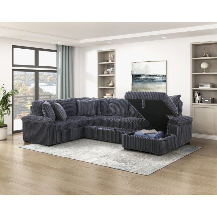 Ridge Collection 3-Piece Sectional with Pull-out Bed, Right Side Chaise and Hidden Storage