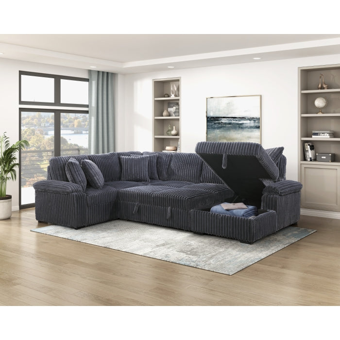 Ridge Collection 3-Piece Sectional with Pull-out Bed, Right Side Chaise and Hidden Storage