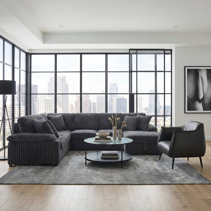 Ridge Collection 3-Piece Sectional with Pull-out Bed, Right Side Chaise and Hidden Storage