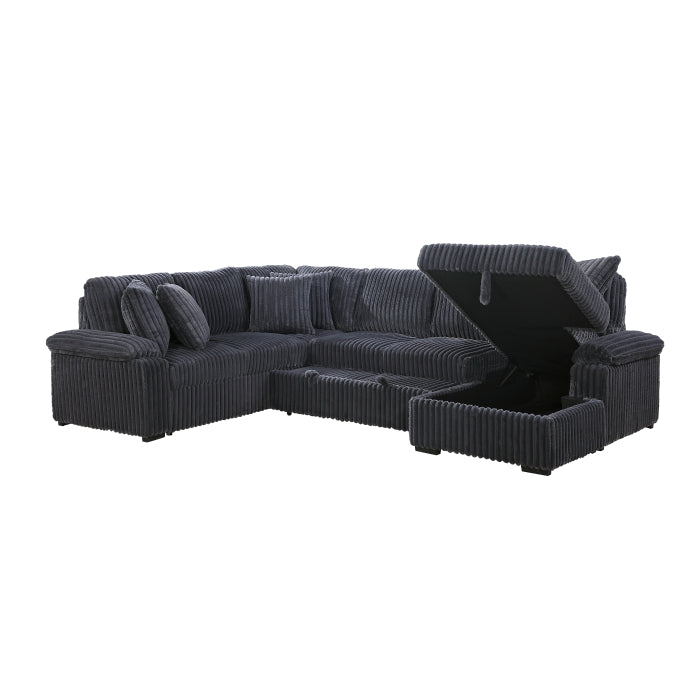 Ridge Collection 3-Piece Sectional with Pull-out Bed, Right Side Chaise and Hidden Storage