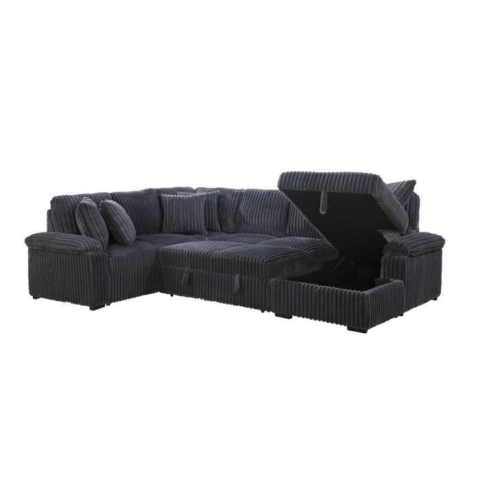 Ridge Collection 3-Piece Sectional with Pull-out Bed, Right Side Chaise and Hidden Storage