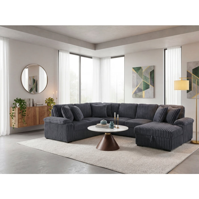 Ridge Collection 3-Piece Sectional with Pull-out Bed, Right Side Chaise and Hidden Storage