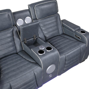Cyber Collection Power Double Reclining Love Seat with Center Console, Power Headrests, Storage Arms(Top and Side) ,Cup Holders, Wireless Speakers with Sub-Woofer, Air Massage, Heat, LED Lighting and Charging Ports