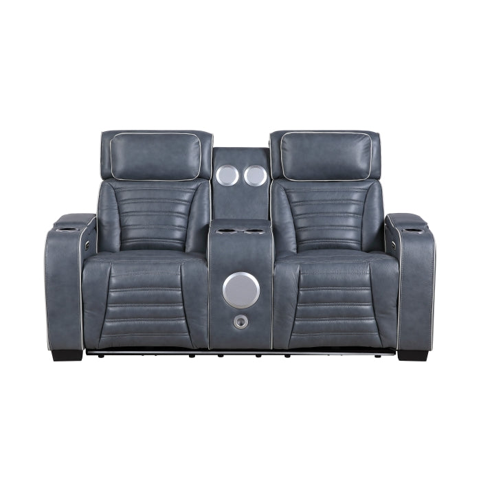 Cyber Collection Power Double Reclining Love Seat with Center Console, Power Headrests, Storage Arms(Top and Side) ,Cup Holders, Wireless Speakers with Sub-Woofer, Air Massage, Heat, LED Lighting and Charging Ports