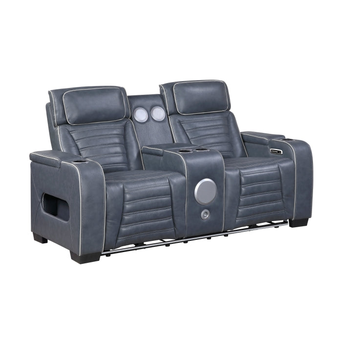 Cyber Collection Power Double Reclining Love Seat with Center Console, Power Headrests, Storage Arms(Top and Side) ,Cup Holders, Wireless Speakers with Sub-Woofer, Air Massage, Heat, LED Lighting and Charging Ports