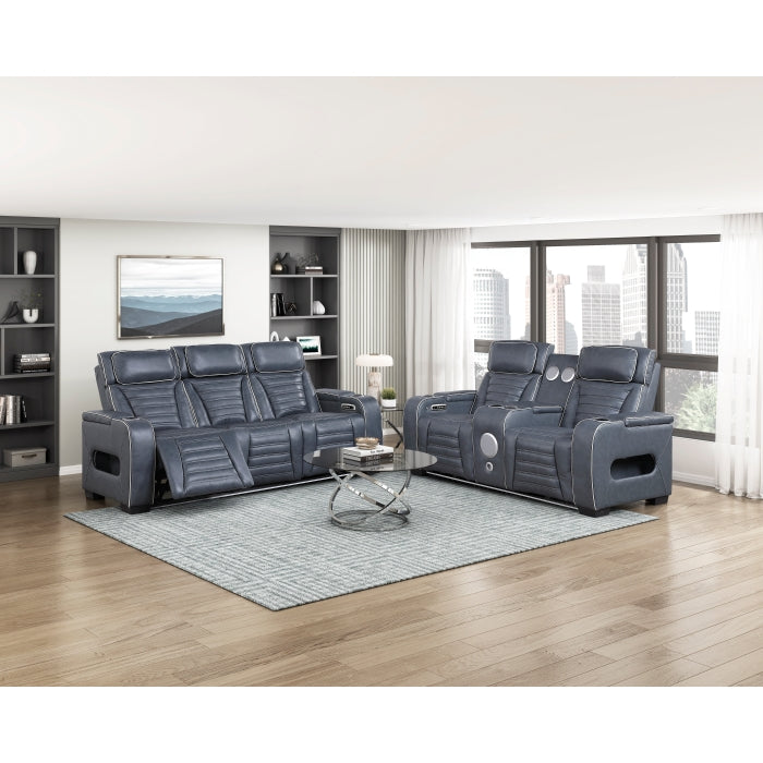 Cyber Collection Power Double Reclining Love Seat with Center Console, Power Headrests, Storage Arms(Top and Side) ,Cup Holders, Wireless Speakers with Sub-Woofer, Air Massage, Heat, LED Lighting and Charging Ports