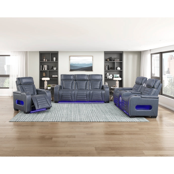 Cyber Collection Power Double Reclining Sofa with Center Drop-Down Cup Holders, Power Headrests, Storage Arms(Top and Side) ,Cup holders, Reading Lights, Wireless Charger, Air Massage, Heat, LED Lighting and Charging Ports