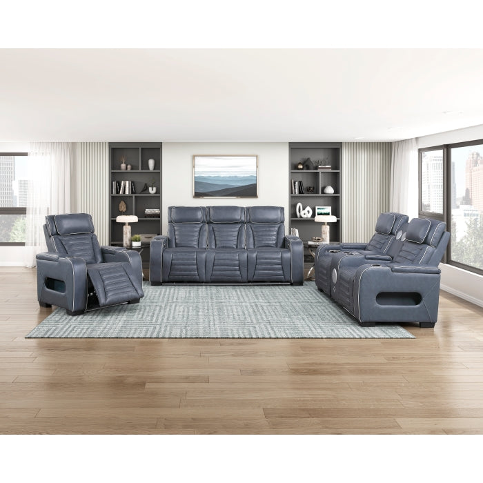 Cyber Collection Power Double Reclining Sofa with Center Drop-Down Cup Holders, Power Headrests, Storage Arms(Top and Side) ,Cup holders, Reading Lights, Wireless Charger, Air Massage, Heat, LED Lighting and Charging Ports