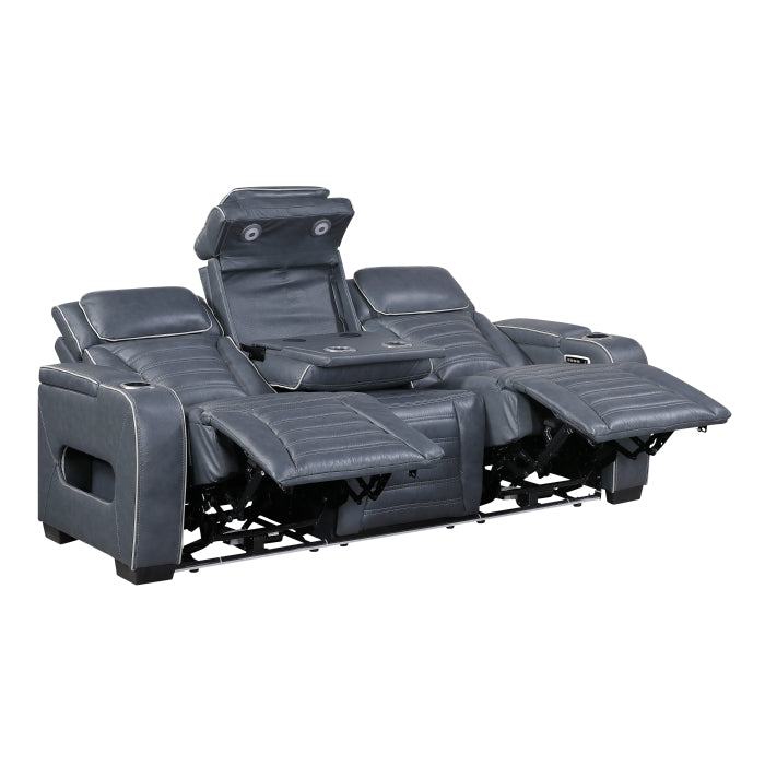 Cyber Collection Power Double Reclining Sofa with Center Drop-Down Cup Holders, Power Headrests, Storage Arms(Top and Side) ,Cup holders, Reading Lights, Wireless Charger, Air Massage, Heat, LED Lighting and Charging Ports